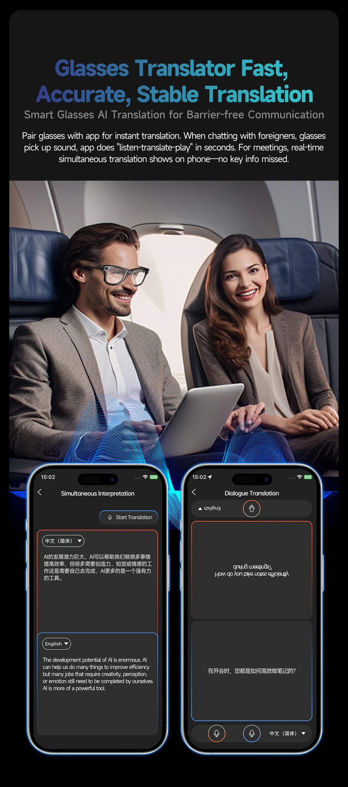 AI Smart Glasses for Men & Women with 8MP Camera, Bluetooth Call, Music Player, 100+ Language Translation Sunglasses Hands-Free 2025