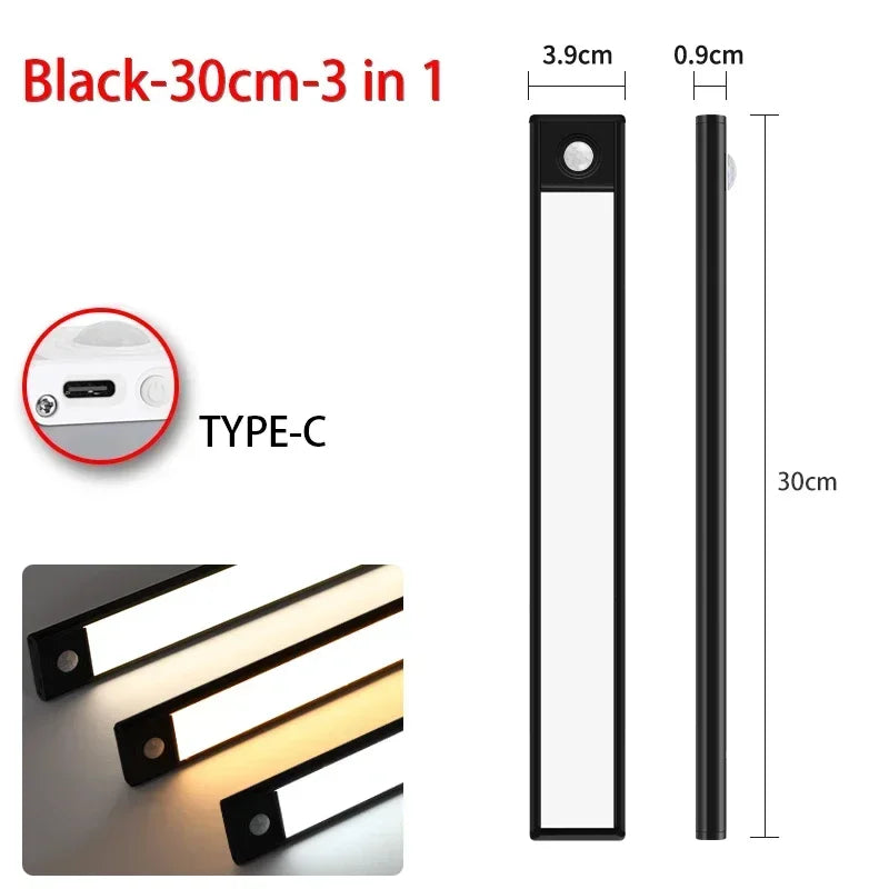 LED Under Cabinet Lights 10-50CM Motion Sensor Lamp USB Rechargeable Wireless