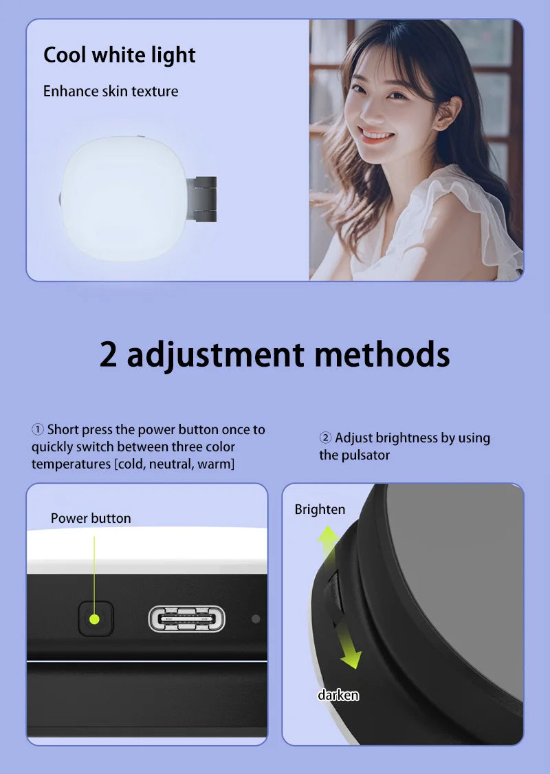 Mobile Phone Magnetic Selfie Fill Light Live Photo Mini Portable Makeup Mirror Foldable Pocket LED Light Mobile Phone Holder