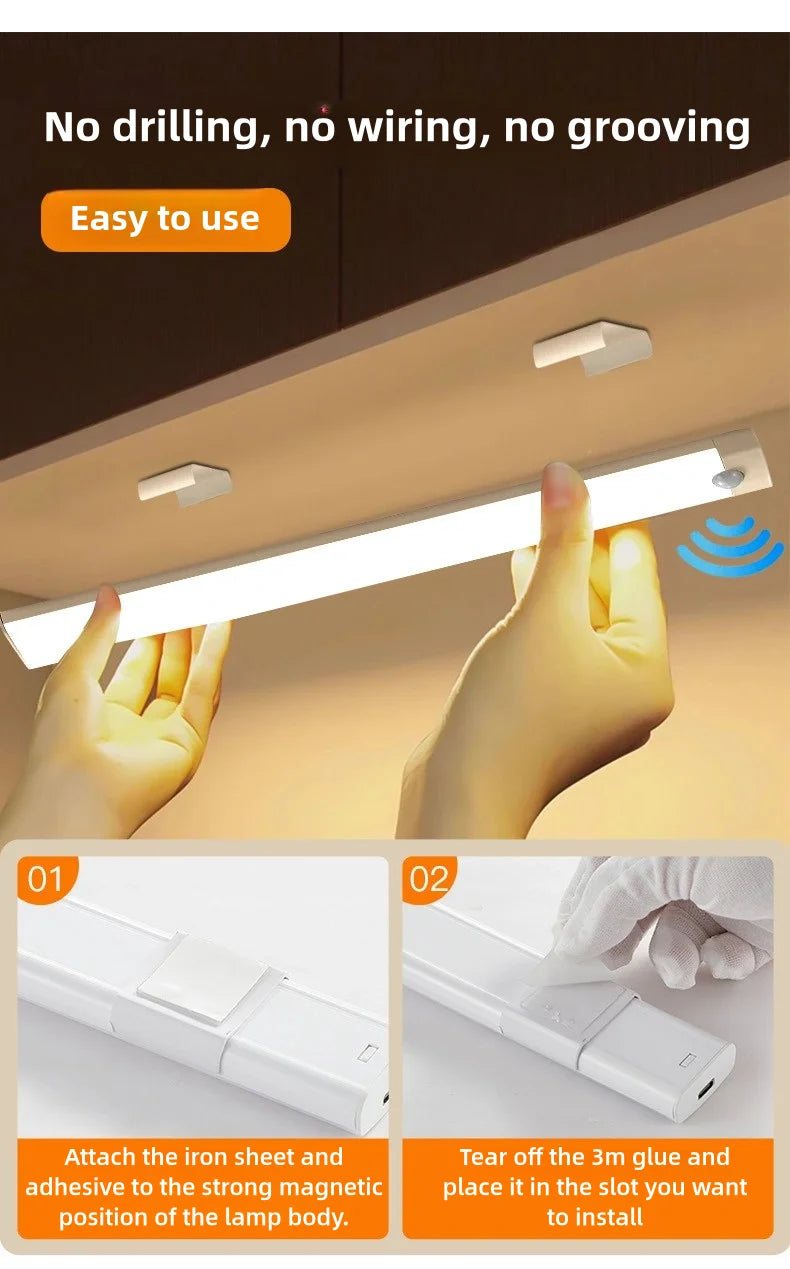 10-50cm LED Motion Sensor Light Night Wireless USB Battery Rechargeable Wall Under Cabinet For Bedroom Kitchen Lighting