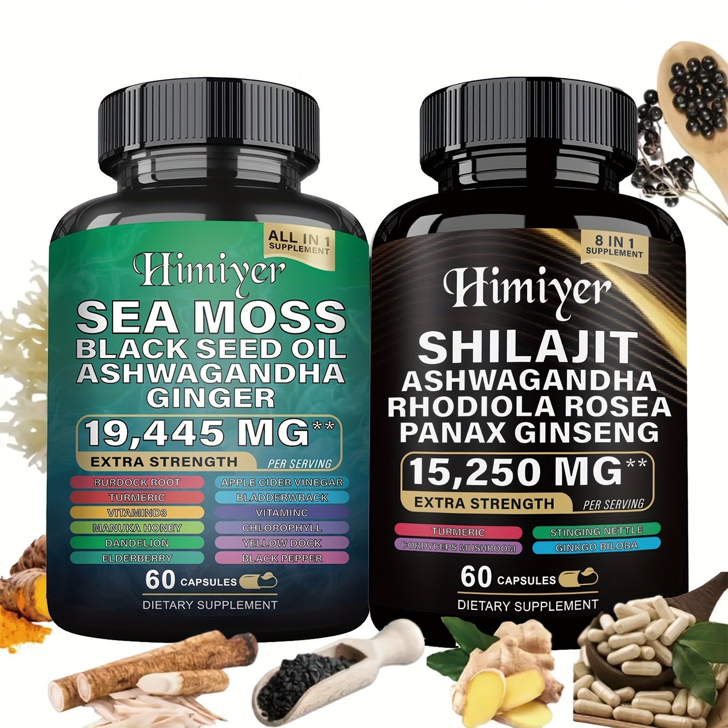 Shilajit Pure Himalaya 9000MG + Seaweed 7000mg, Black Seed Oil 4000mg, Ashwagandha 2000mg+15 Day Gut Cleanse - Gut And Colon Support, 15 Day Gut Cleanse Dissolved Capsules