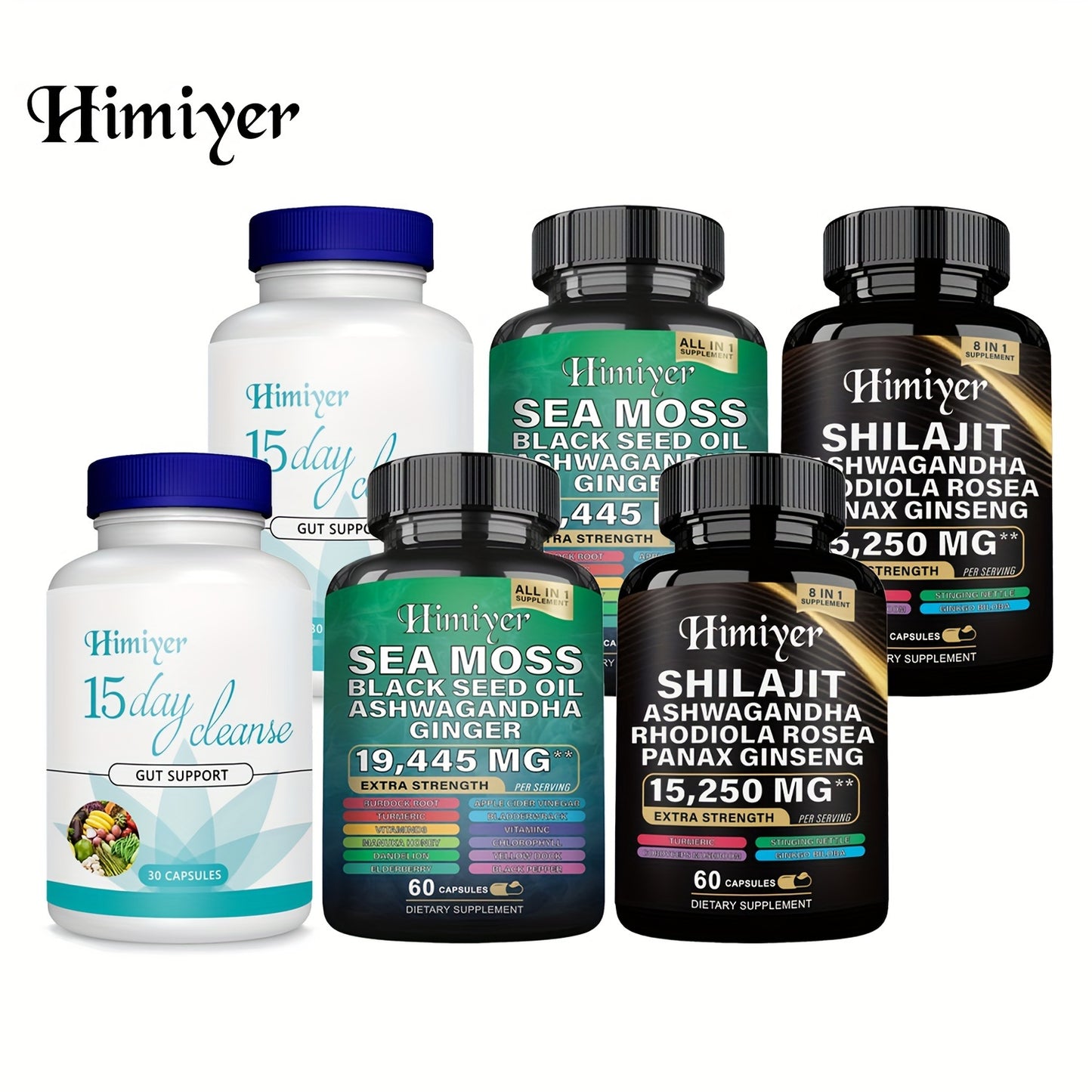 Shilajit Pure Himalaya 9000MG + Seaweed 7000mg, Black Seed Oil 4000mg, Ashwagandha 2000mg+15 Day Gut Cleanse - Gut And Colon Support, 15 Day Gut Cleanse Dissolved Capsules