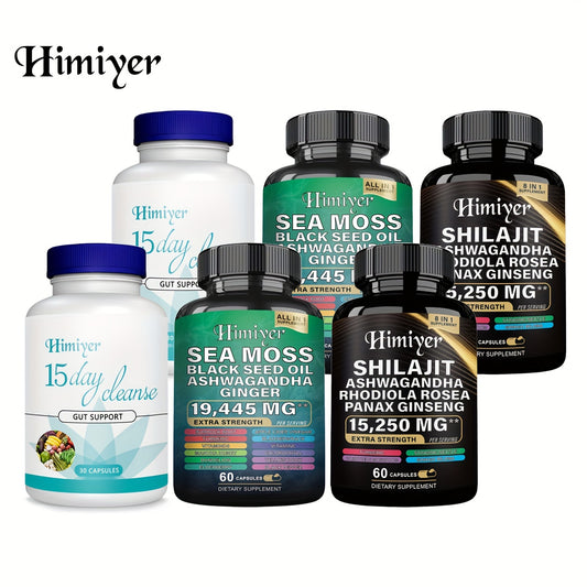 Shilajit Pure Himalaya 9000MG + Seaweed 7000mg, Black Seed Oil 4000mg, Ashwagandha 2000mg+15 Day Gut Cleanse - Gut And Colon Support, 15 Day Gut Cleanse Dissolved Capsules