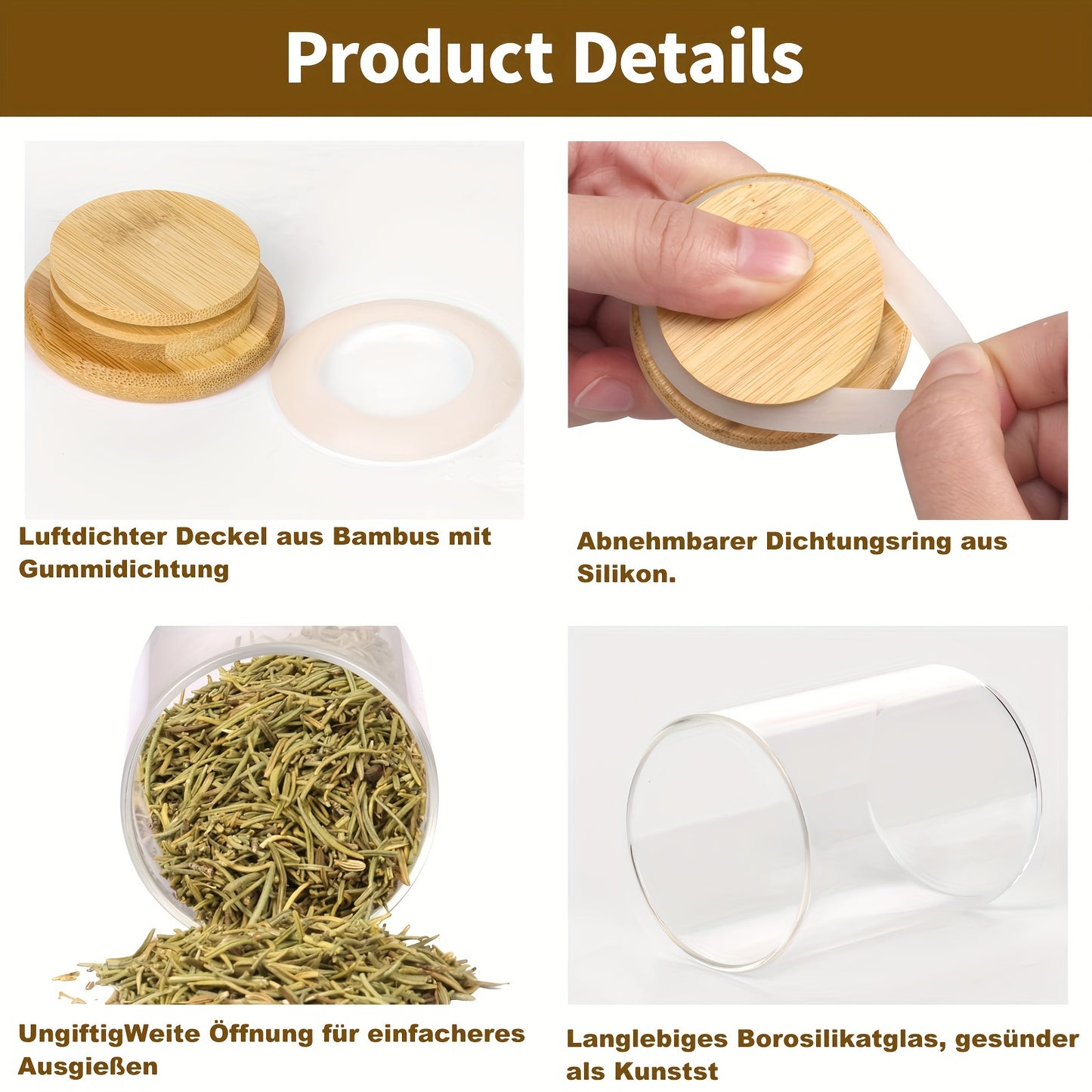 12pcs, Glass Jars With Airtight Lids, Candy Jars With Lids, Food Storage Containers With Bamboo Lids, Clear Jars, For Tea, Coffee, Spice, Candy, Kitchen Gadgets, Kitchen Accessories, Chrismas Party Supplies, 3.38oz